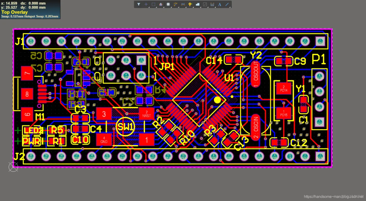 STM32F103C8/BT6最小系统原理图、PCB_3c_03